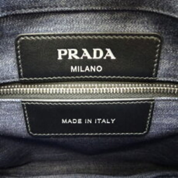 Prada Shoulder Bag Tote Denim Blue Nero Black - Picture 8 of 9